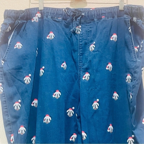 Disney Parks Mickey Mouse Christmas Print Jeans Joggers Pants Elastic 3X - Picture 4 of 8